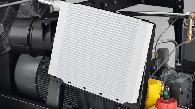 Допълнителен охладител за сгъстен въздух като част от стандартното оборудване на строителните компресори MOBILAIR от KAESER KOMPRESSOREN.